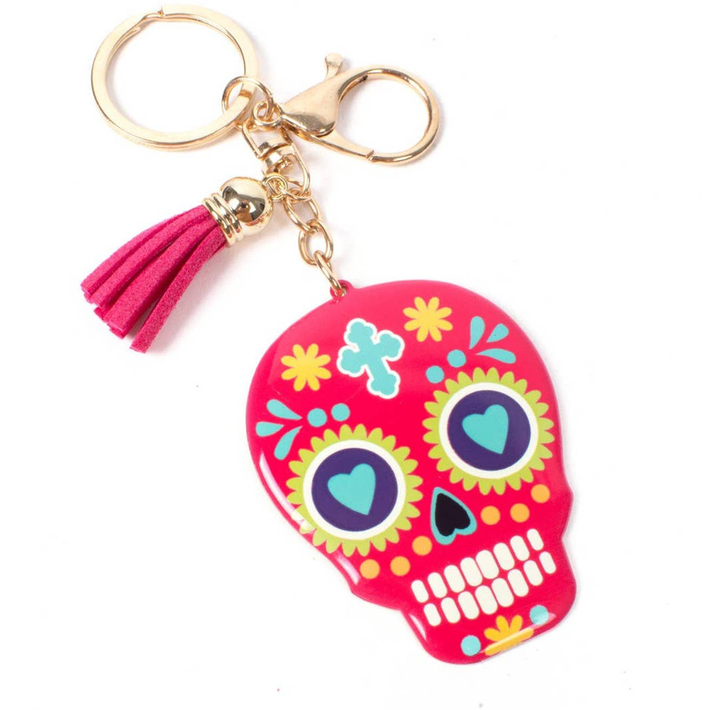 Red Sugar Skull Tassel Keychain KeyRing Bag Charm